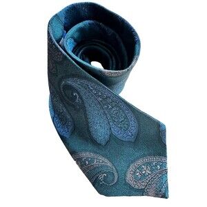Oscar de la Renta Studio Vintage Paisley Necktie Green Teal Retro Minimalist 57"